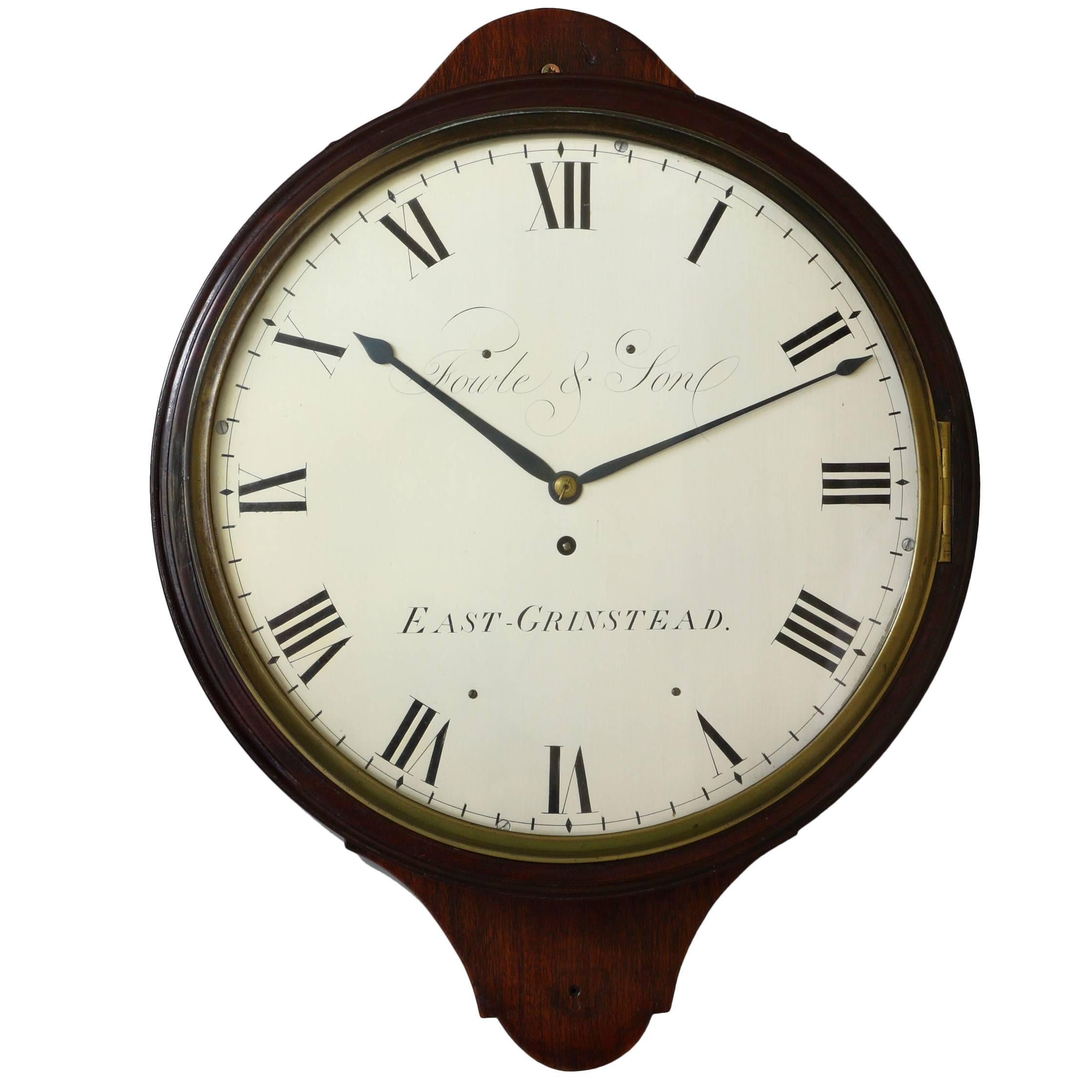 18th Century English Mahogany Large Wall Timepiece For Sale