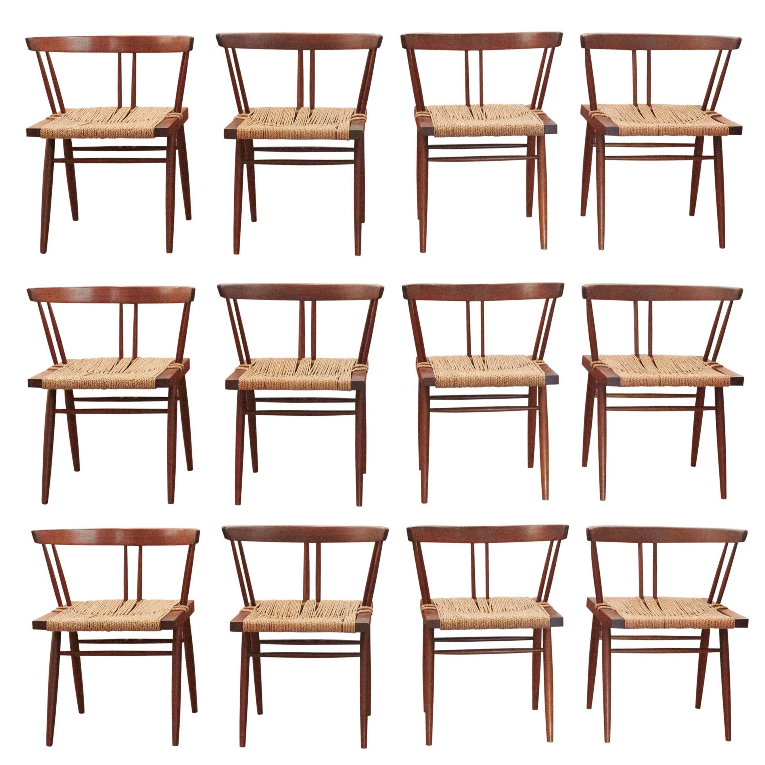 Set of 12 Grass Seat Chairs by George Nakashima, New Hope, Pennsylvania
