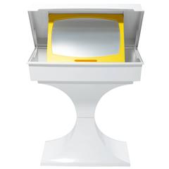 "POP" Child Vanity or Desk in White and Yellow Plastic with Mirror, 1970s