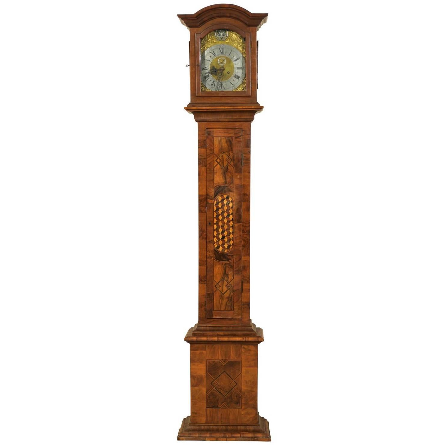 Swedish 19th Century Wooden Clock with Bonnet Crest