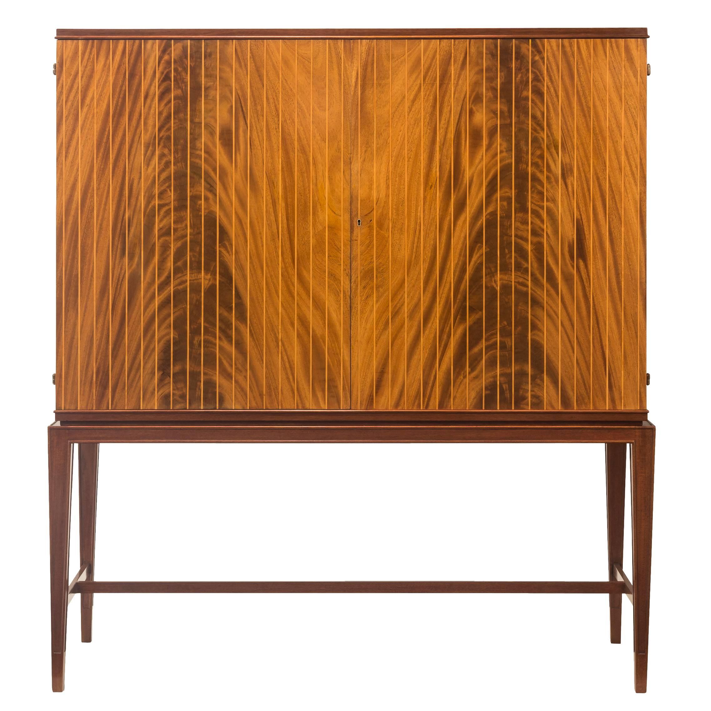 Oscar Nilsson Attributed, Swedish Flame Mahogany and Marquetry Cabinet / Bar