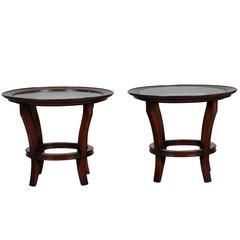 Pair of French Mid-Century Side Tables with Etched Glass Tops 2