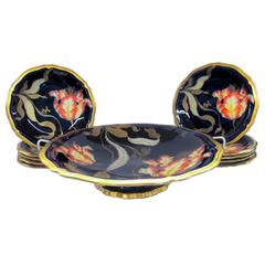 Rosenthal Hand Decorated German Porcelain Cobalt and Gold Art Deco Dessert Set