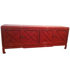 Vintage Tomlinson Chinese Chippendale Credenza Buffet Kabinett Ming Messing Lack