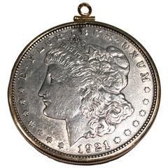 Antique 1921 US Morgan Silver Dollar & 14-Karat Gold Pendant