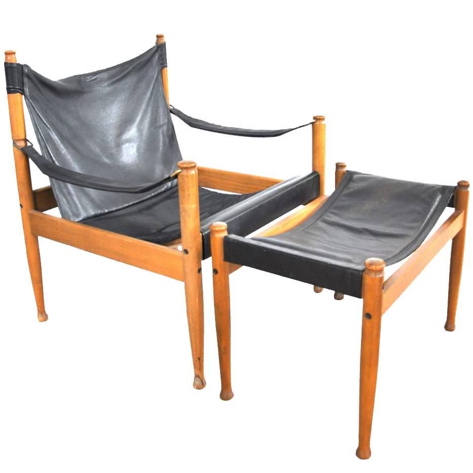 Safari Easy Chair and Footstool by Eric Wørts for Niels Eilersen For Sale