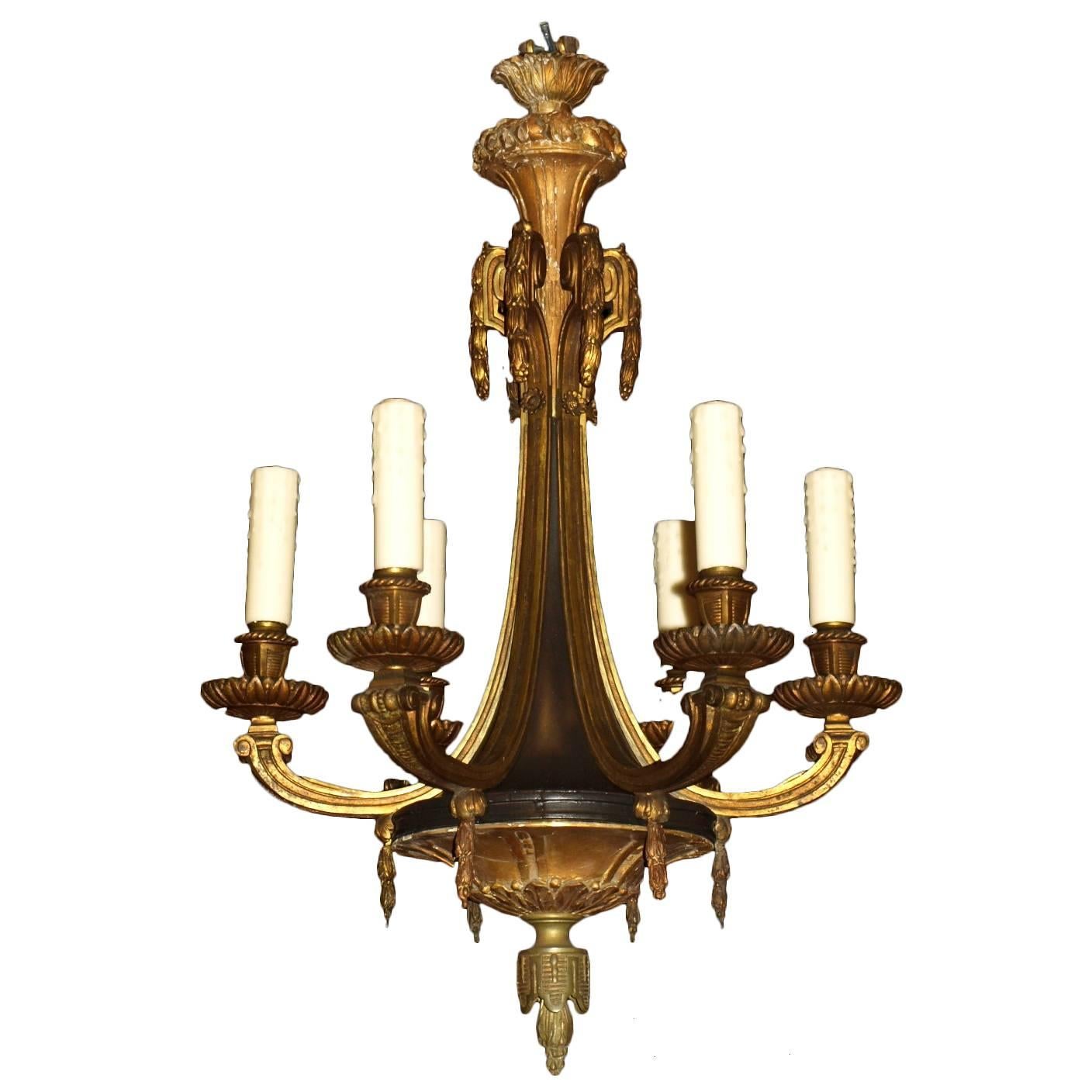 Antique Chandelier Giltwood and Bronze For Sale