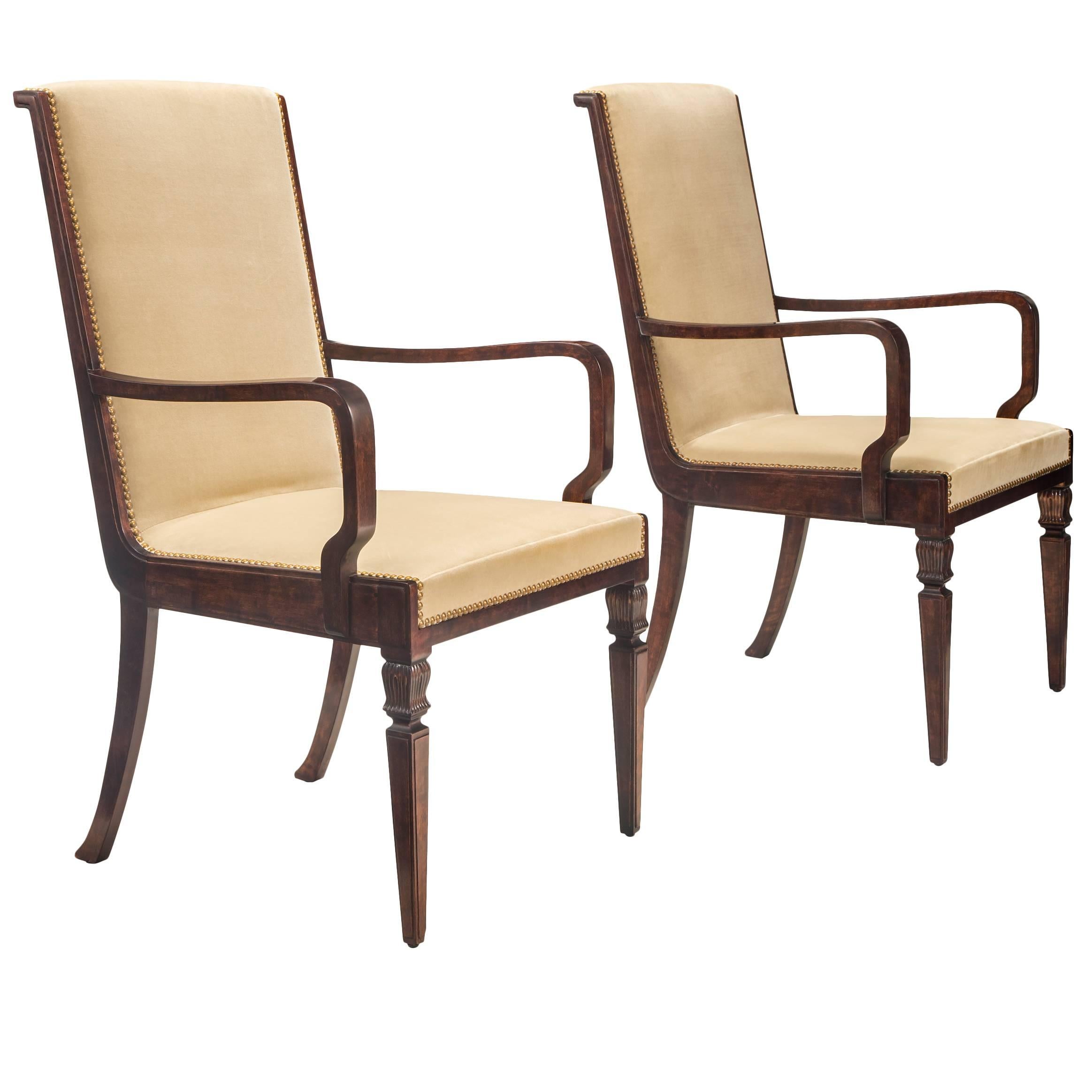 Isidor Hörlin Attributed, Large Pair of Swedish Grace Period Birch Armchairs