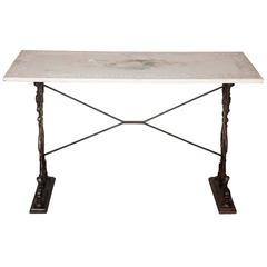 Victorian Inlaid Marble Table on Iron Base