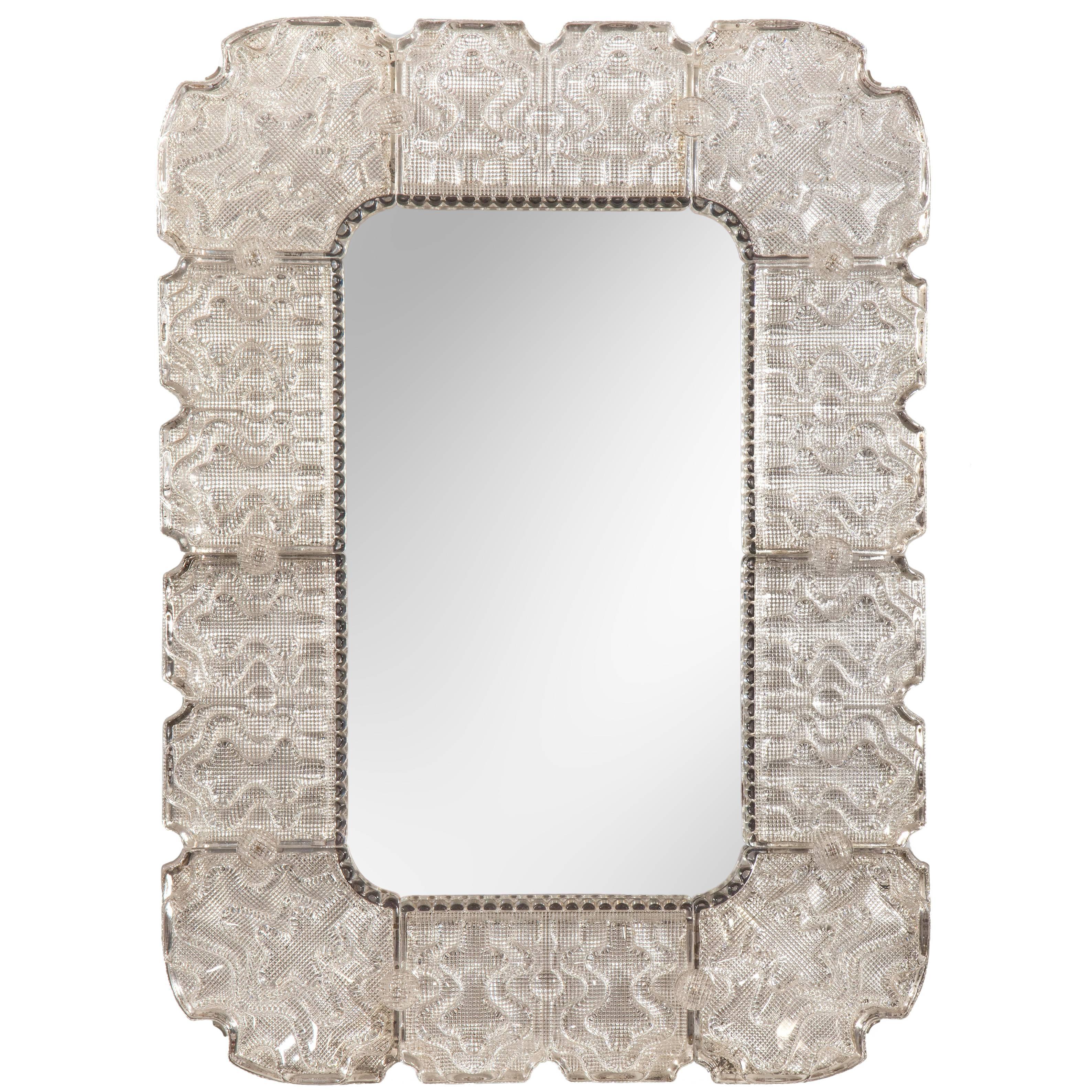 Carl Fagerlund for Orrefors, A Powder Room Scaled Swedish Cast Glass Mirror