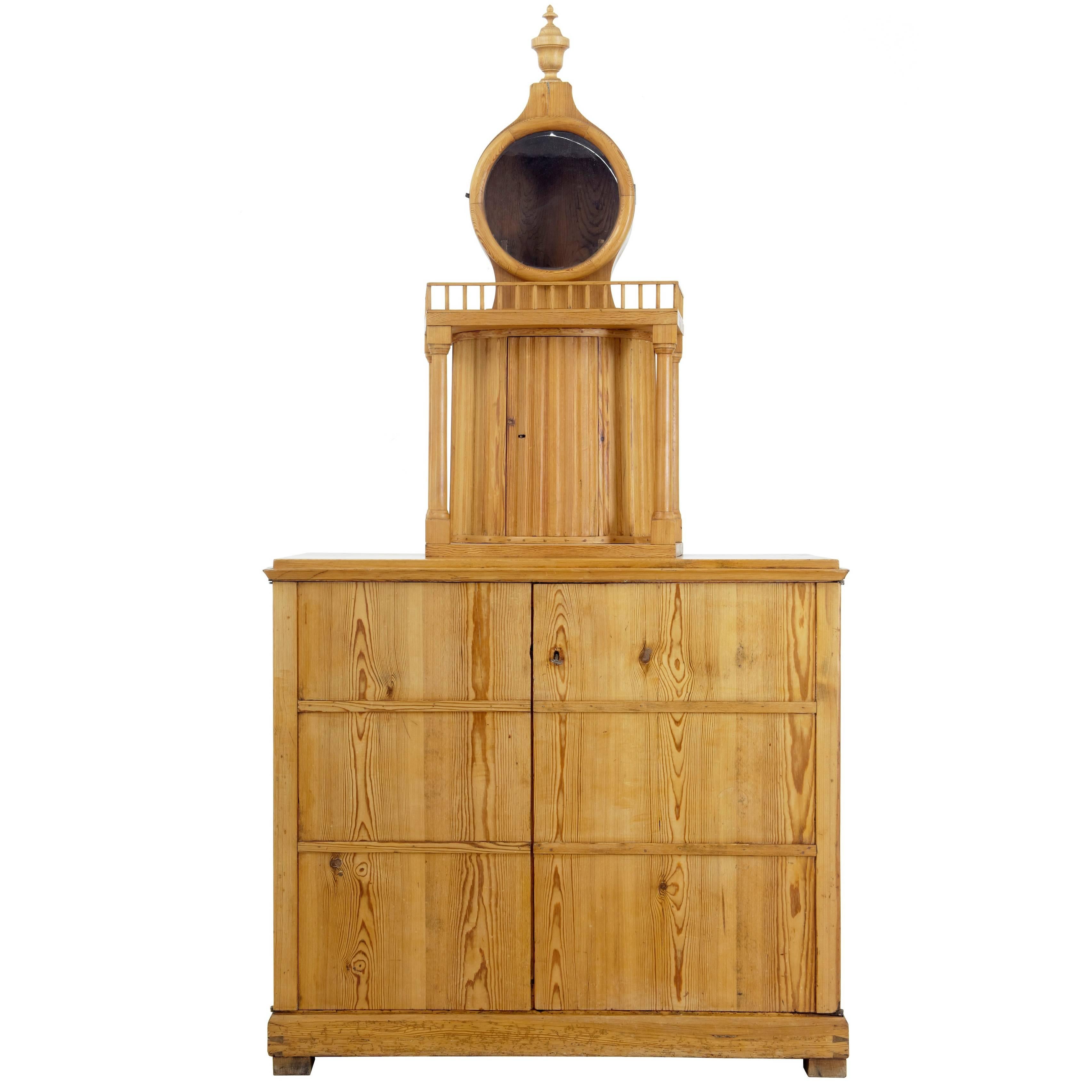 Rare Rustic Swedish Pine Clock Cupboard