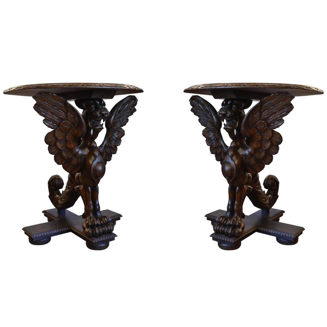 Pair of Griffon Round Side Tables
