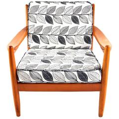 Danish Teak Lounge Chair with Leaf Print