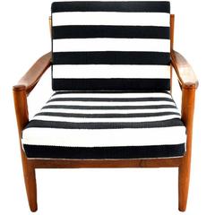 Black and White Striped Vintage Lounge Chair