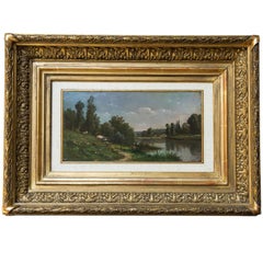Antique Countryside Landscape Old French Painting Like a Miniature