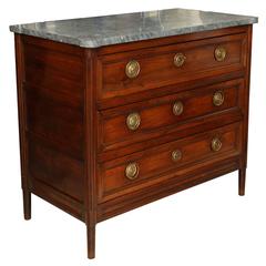 French 18th Century Walnut Commode with Three Drawers and Gray Marble Top 9