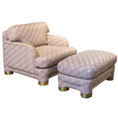 Oversized Lounge Chair and Ottoman by Marge Carson with Brass Detailing