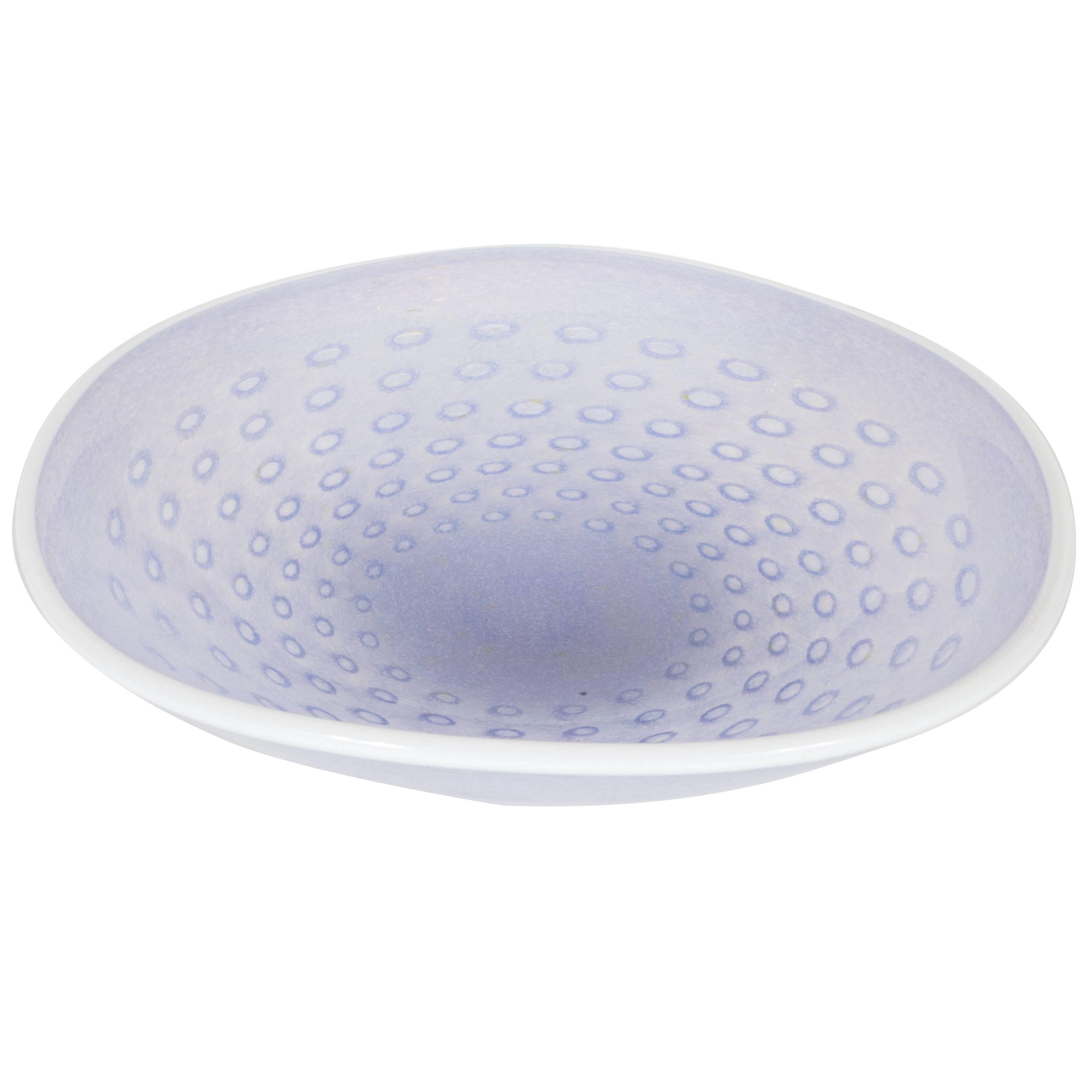 Translucent Handblown Murano Glass Bowl in Whites and Pale Lavender