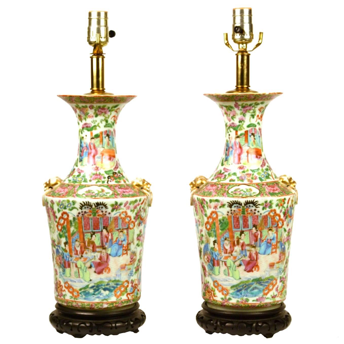 Fine Pair of Rose Medallion Vases