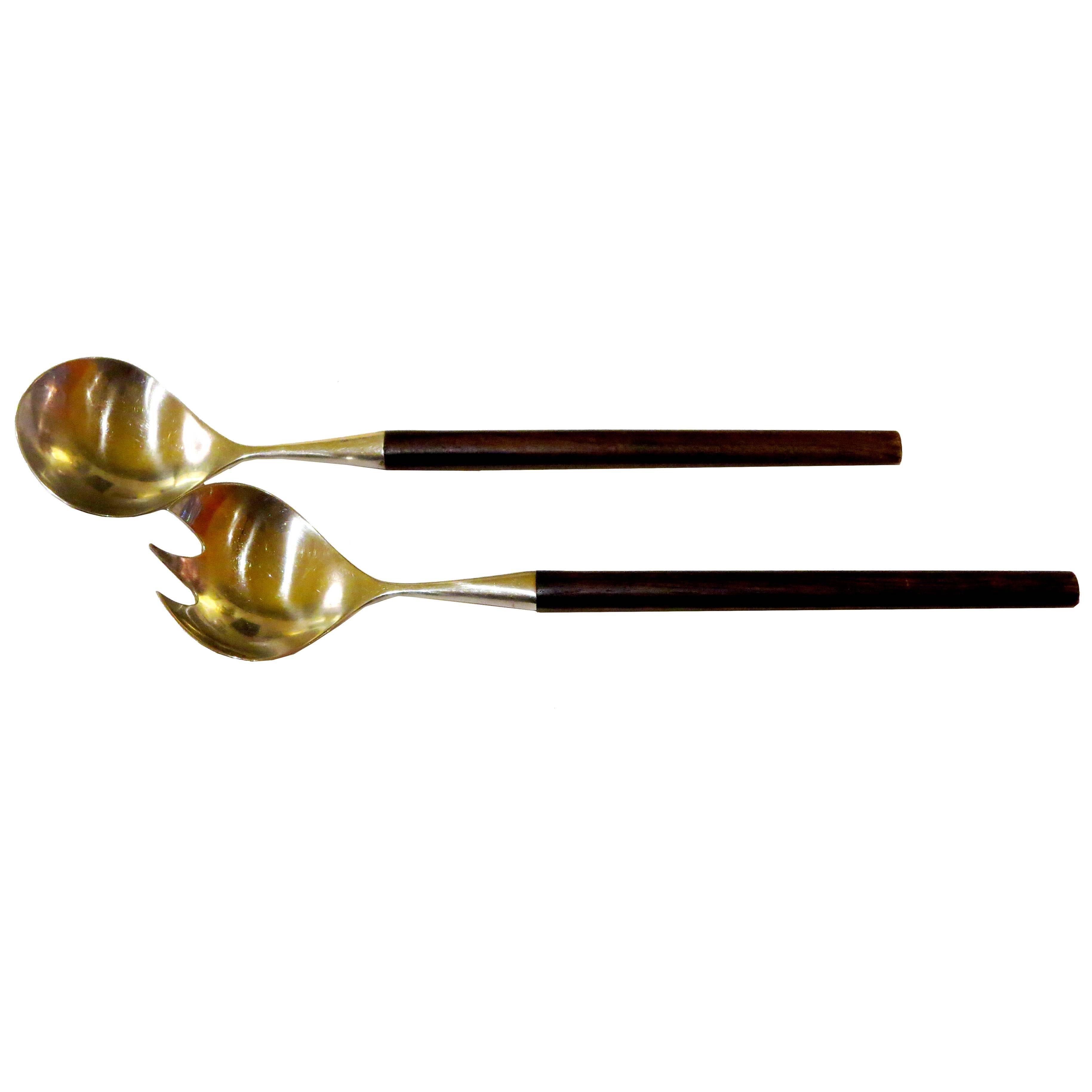 1950s Elegant Set of Salad Servers by Lauffer Norway Palisander Handles