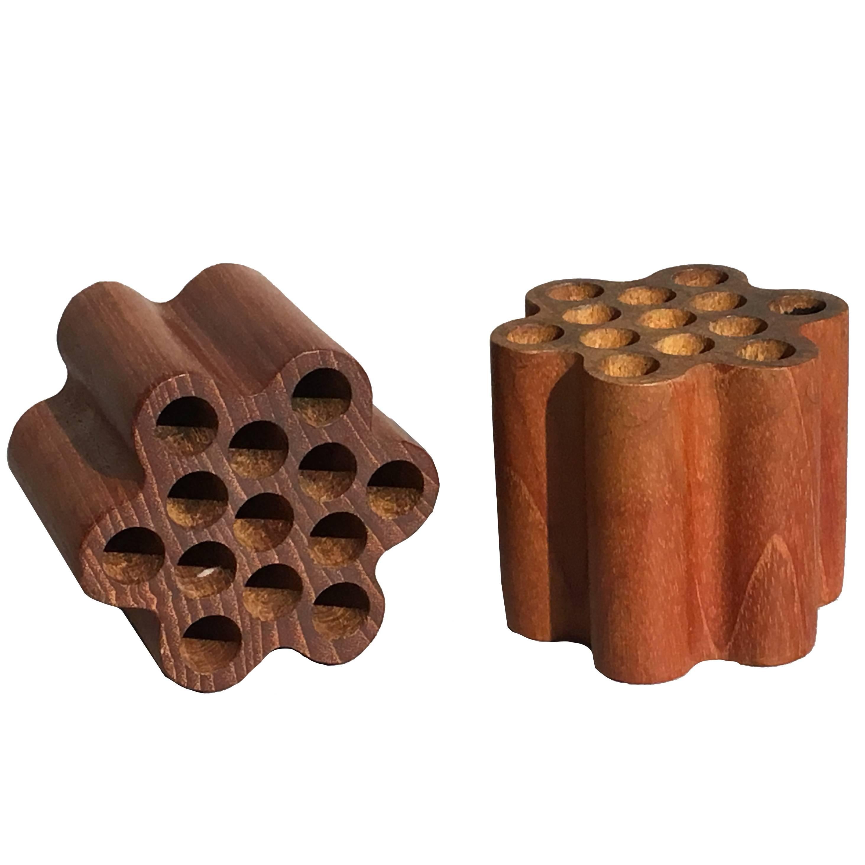 Pair of Mid-Century Swedish Carved Teak Pen or Pencil Holders