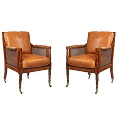 Pair of Regency Caned Library Bergères