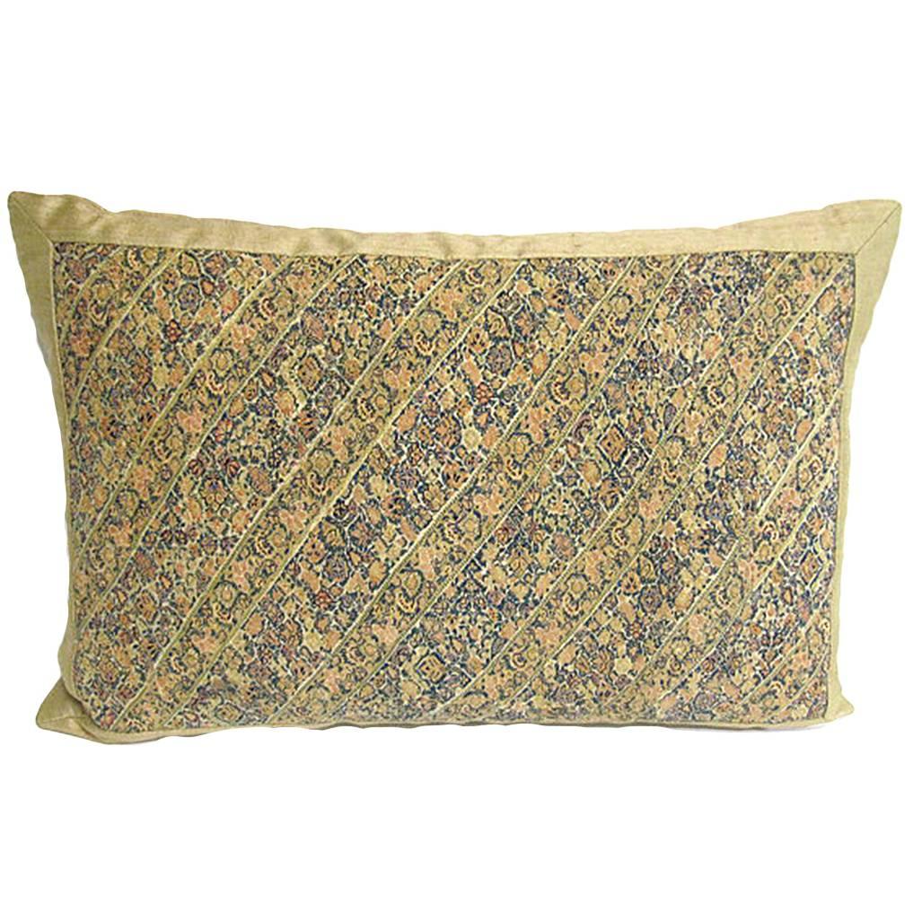 Handmade Silk Pillow with 18th Century Persian Embroidered Panel