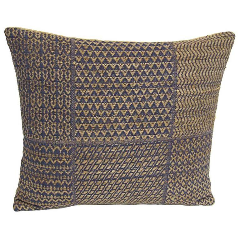 Set of Five Pillows Made from Vintage Handwoven Blue and Natural Linen