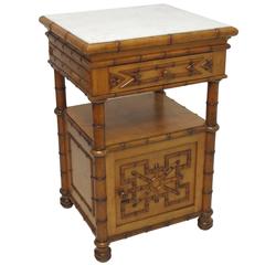 Antique Napoleon III Faux Bamboo Bedside Table Cabinet