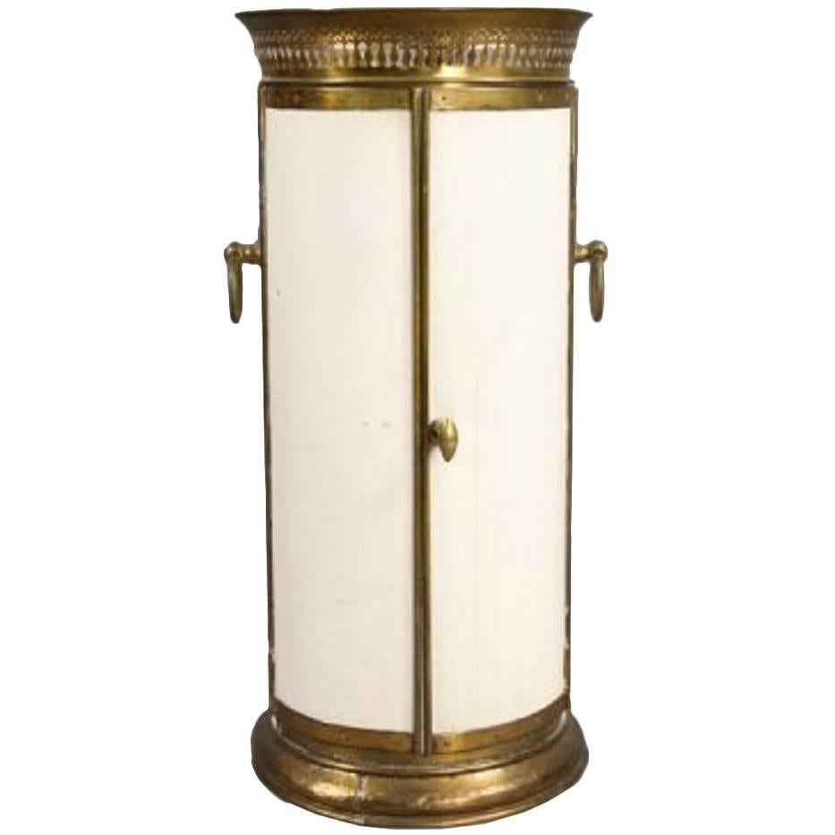 Empire Style Tole Brass Cylindrical Plate Cabinet