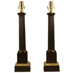 Pair of Tole Column Lamps