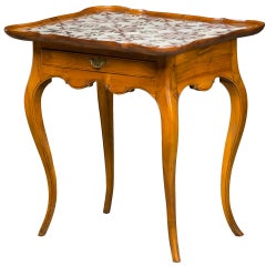 18th Century Rococo Tiled Table with Curved Legs and One Drawer