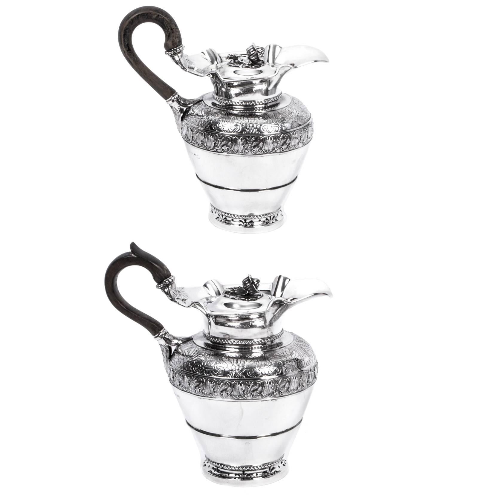 Antique Pair of Sterling Silver Ewers Jugs by John Bridge, 1825