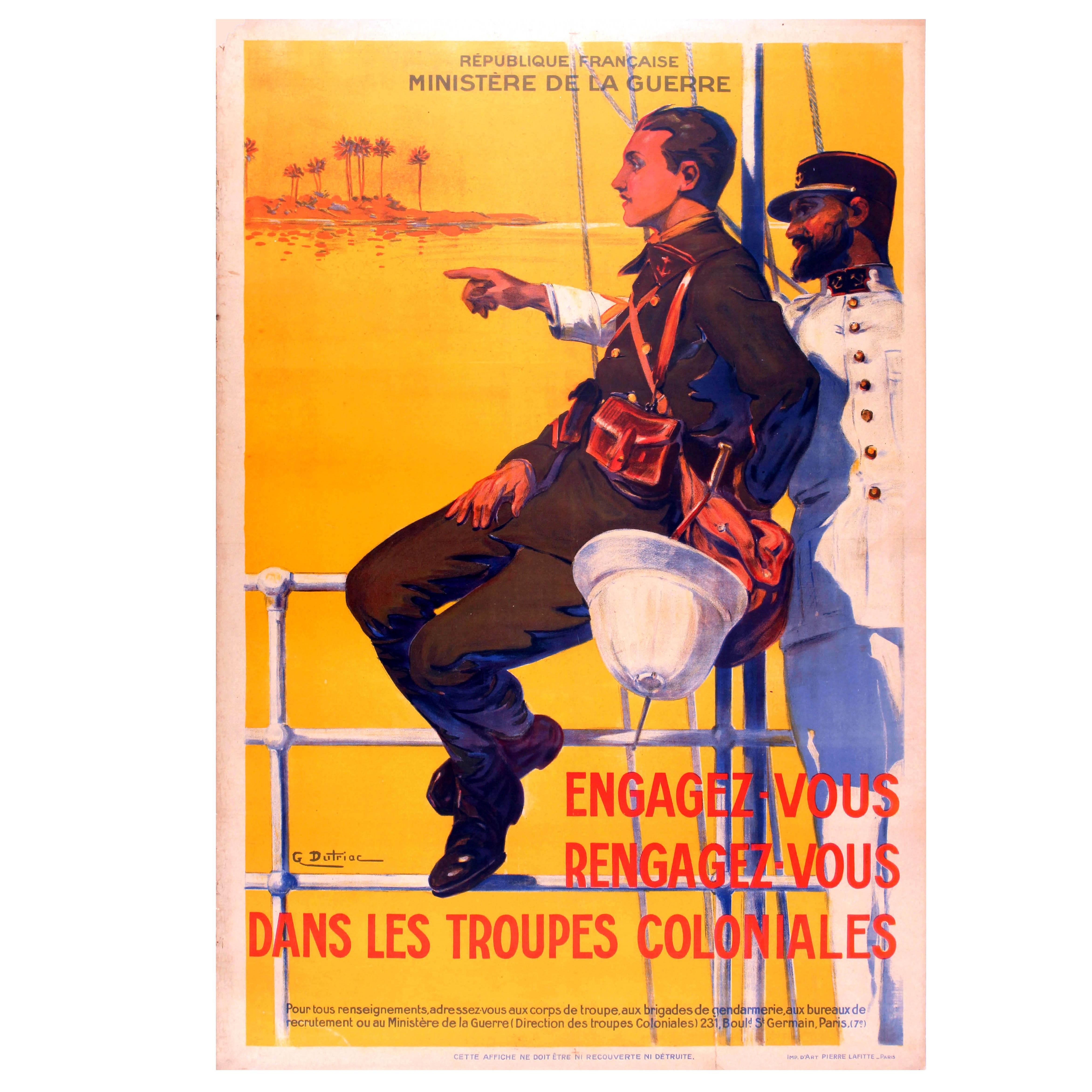 Original 1930s French War Propaganda Poster, Join or Rejoin the Colonial Troops