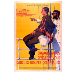 Vintage Original 1930s French War Propaganda Poster, Join or Rejoin the Colonial Troops