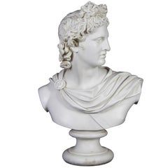 Large Antique Porcelain Bust of Apollo of Belvedere, French Signed & Engraved