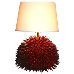 Single Red-Glazed Ceramic 'Porcupine' Table Lamp