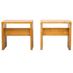 Pair of Charlotte Perriand Solid Pine Stools for Les Arcs