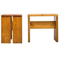 Pair of Charlotte Perriand Solid Pine Stools for Les Arcs