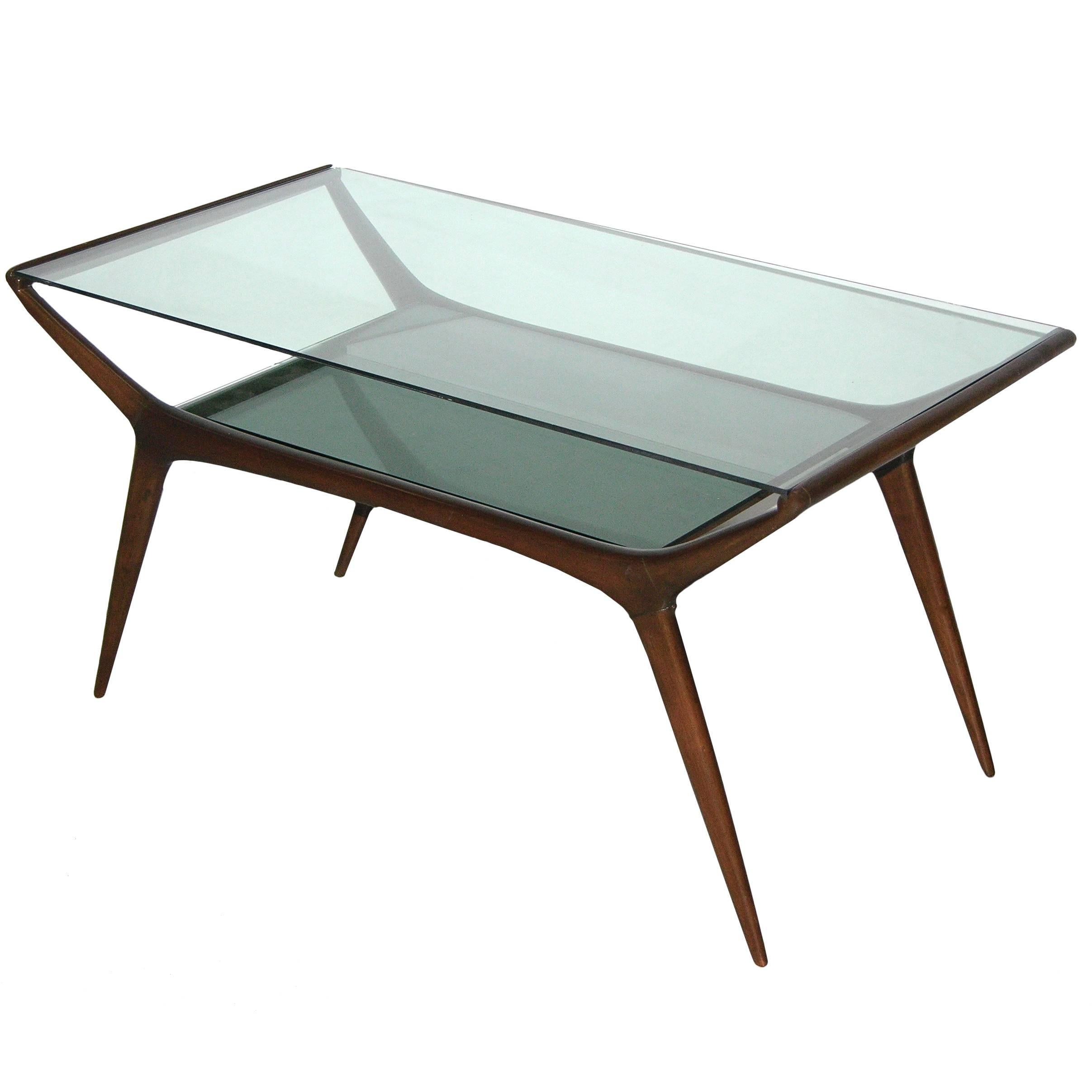 Ico Parisi 1950s Italian Modern Two-Tier Mahogany and Glass Sofa or Coffee Table