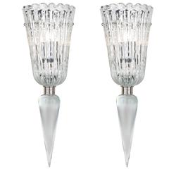 Murano "Pulegoso" Glass and Chrome Pair of Wall Sconces 1