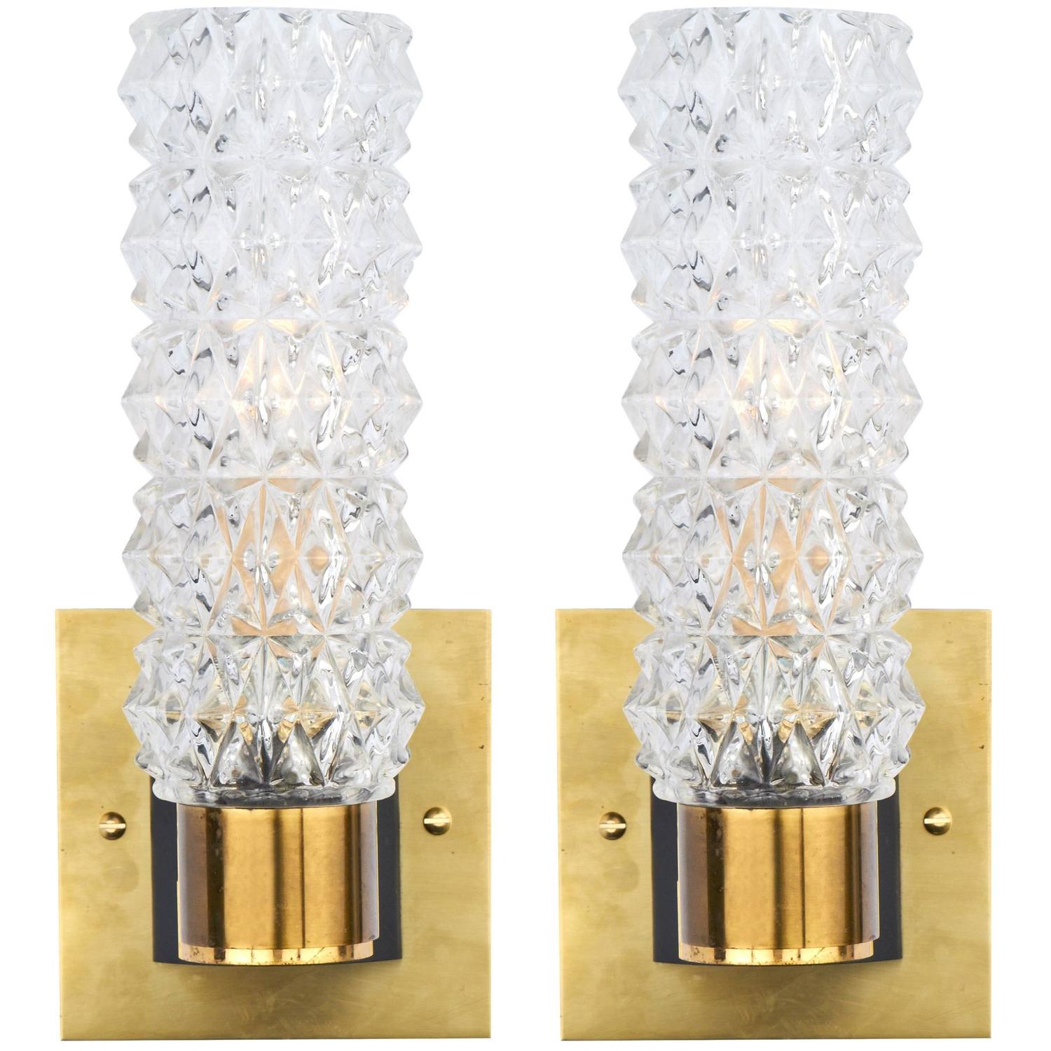 Murano Pair Of Gl And Br Wall Sconces At 1stdibs