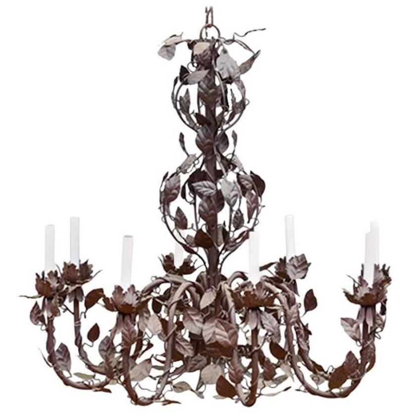 Large French Tole Chandelier with Vinework