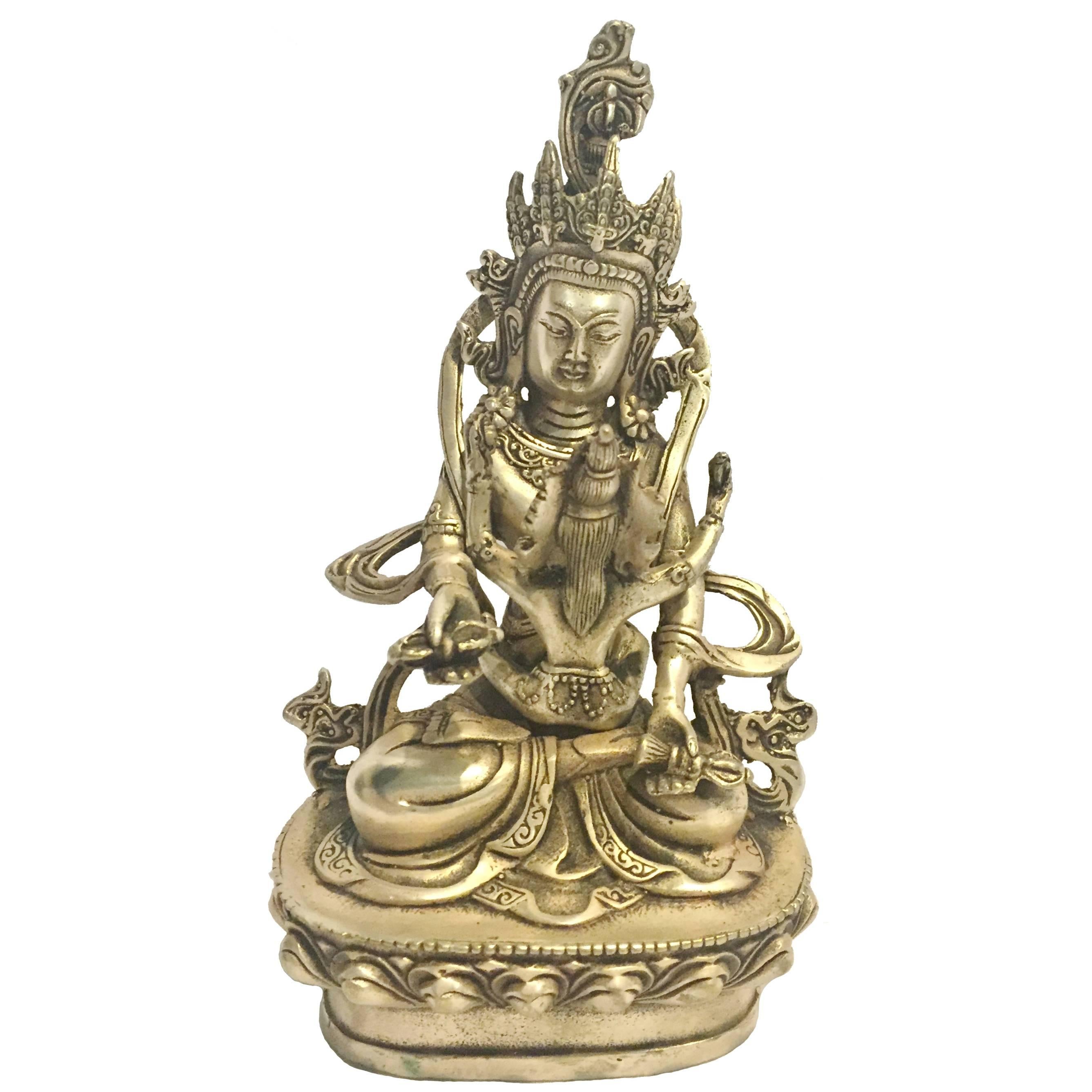 Silver Bronze Tibetan Yab-Yum Interlocking Buddhas Statue