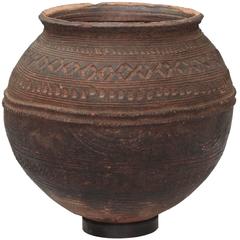 Vintage Nigerian African Terracotta Pottery Storage Jar Impressed and Incised Geometric