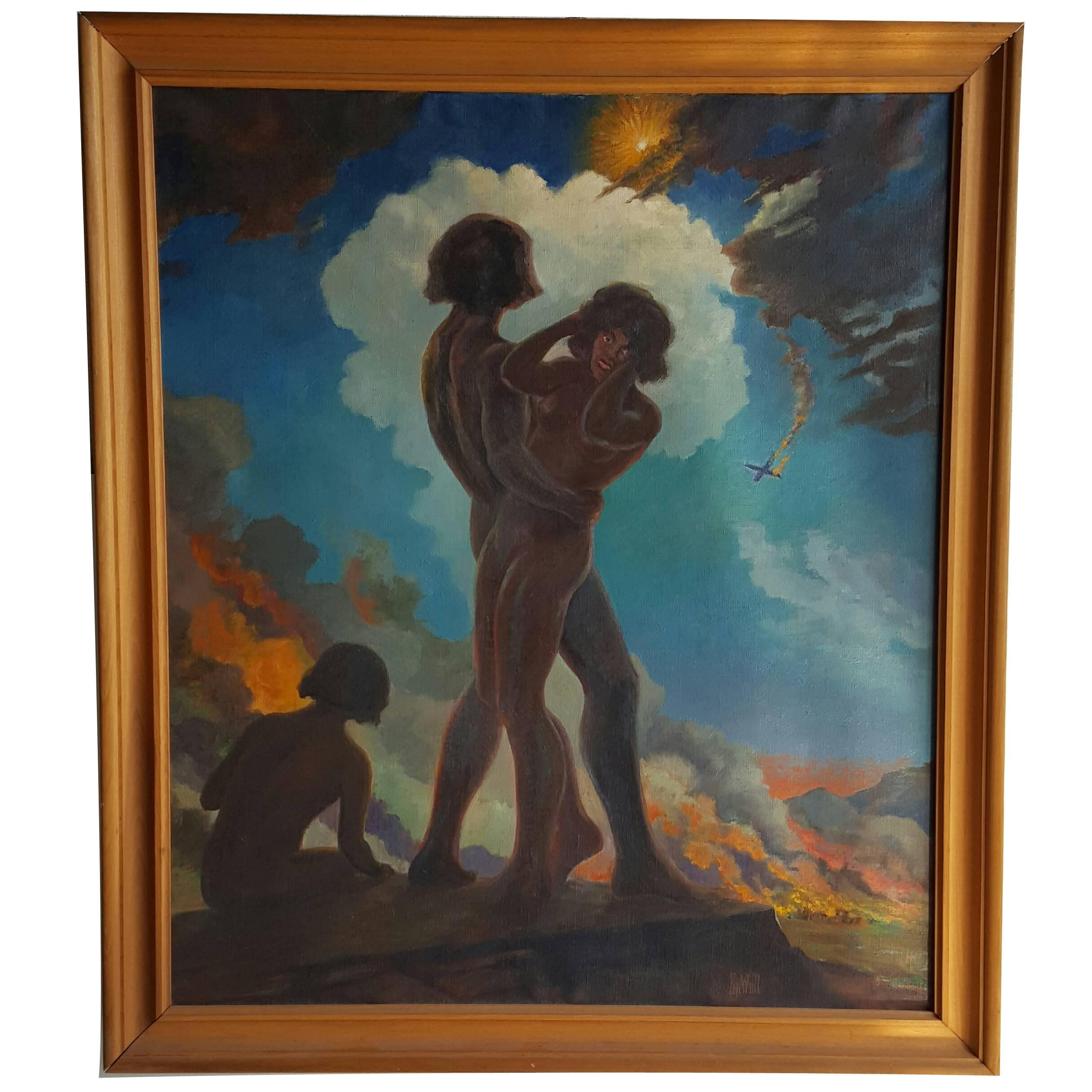 Large American Romantic Surrealism Oil Painting by Francis W. Cowell, circa 1949 For Sale