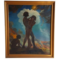 Grande dipinto a olio del Surrealismo romantico americano di Francis W. Cowell, 1949 circa