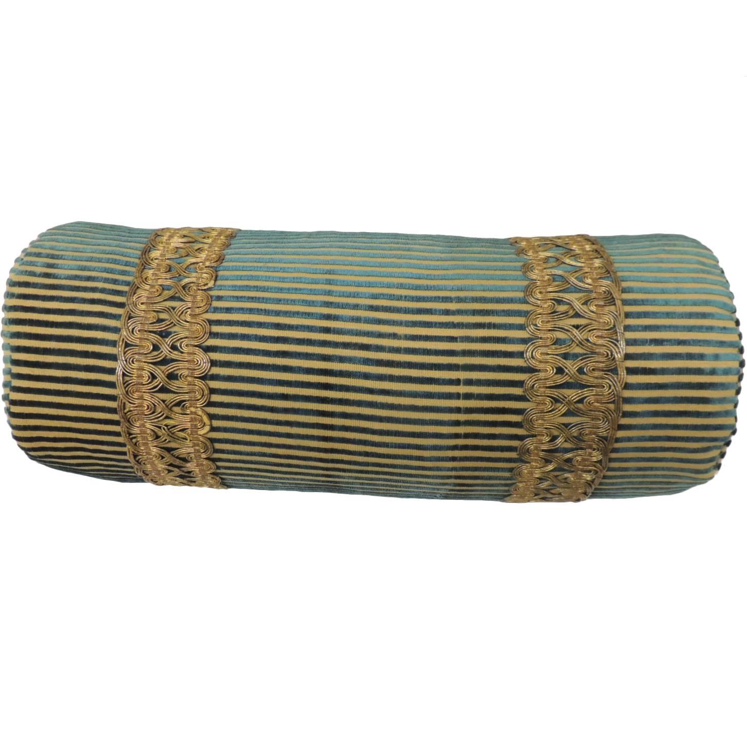 19th Century Silk Cut-Velvet Bolster Decorative Pillow