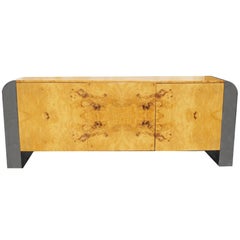 Pace Collection Burl Wood Credenza or Sideboard Steel Waterfall