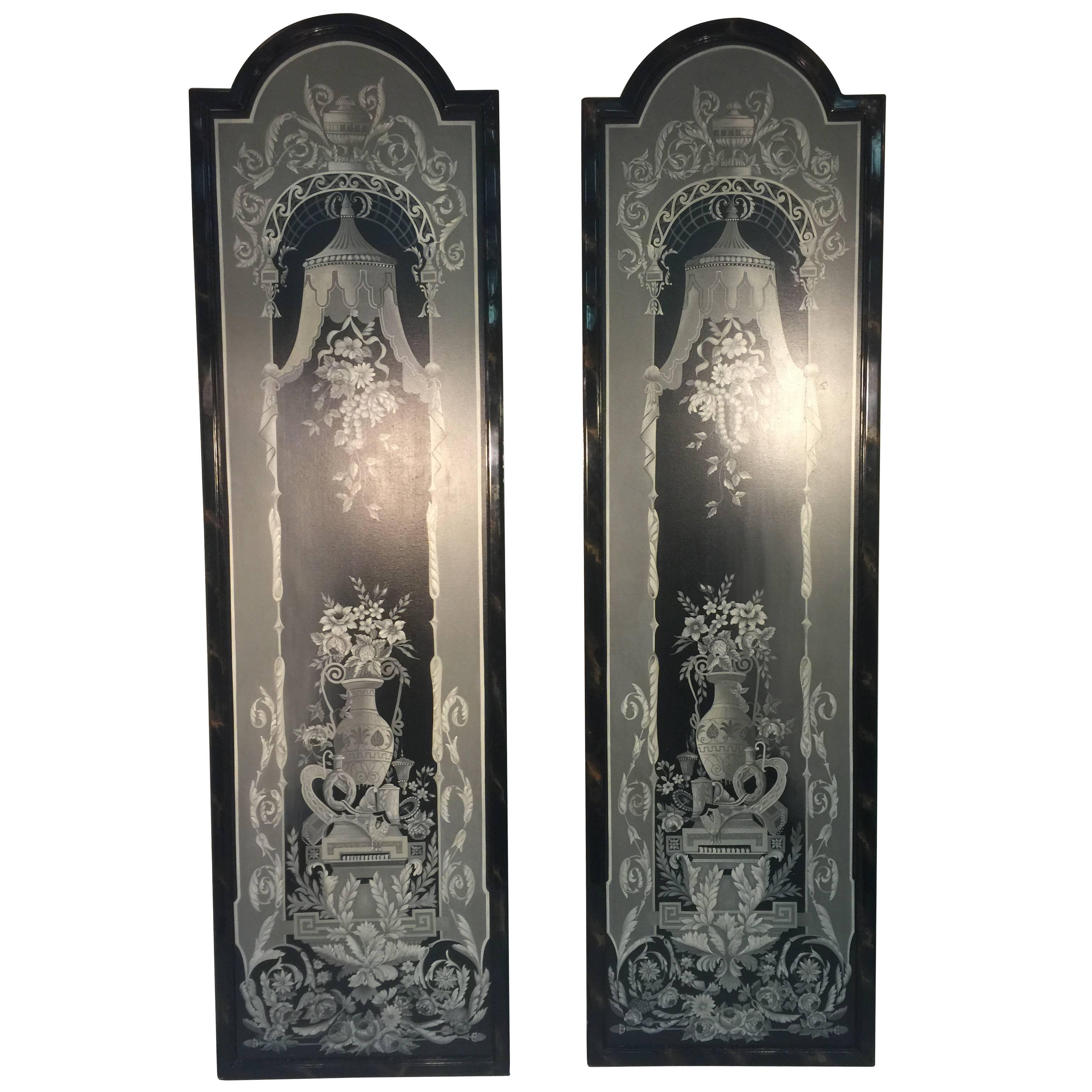 Magnificent Pair of Maitland-Smith Neoclassical Style Hand-Painted Wall Panels For Sale